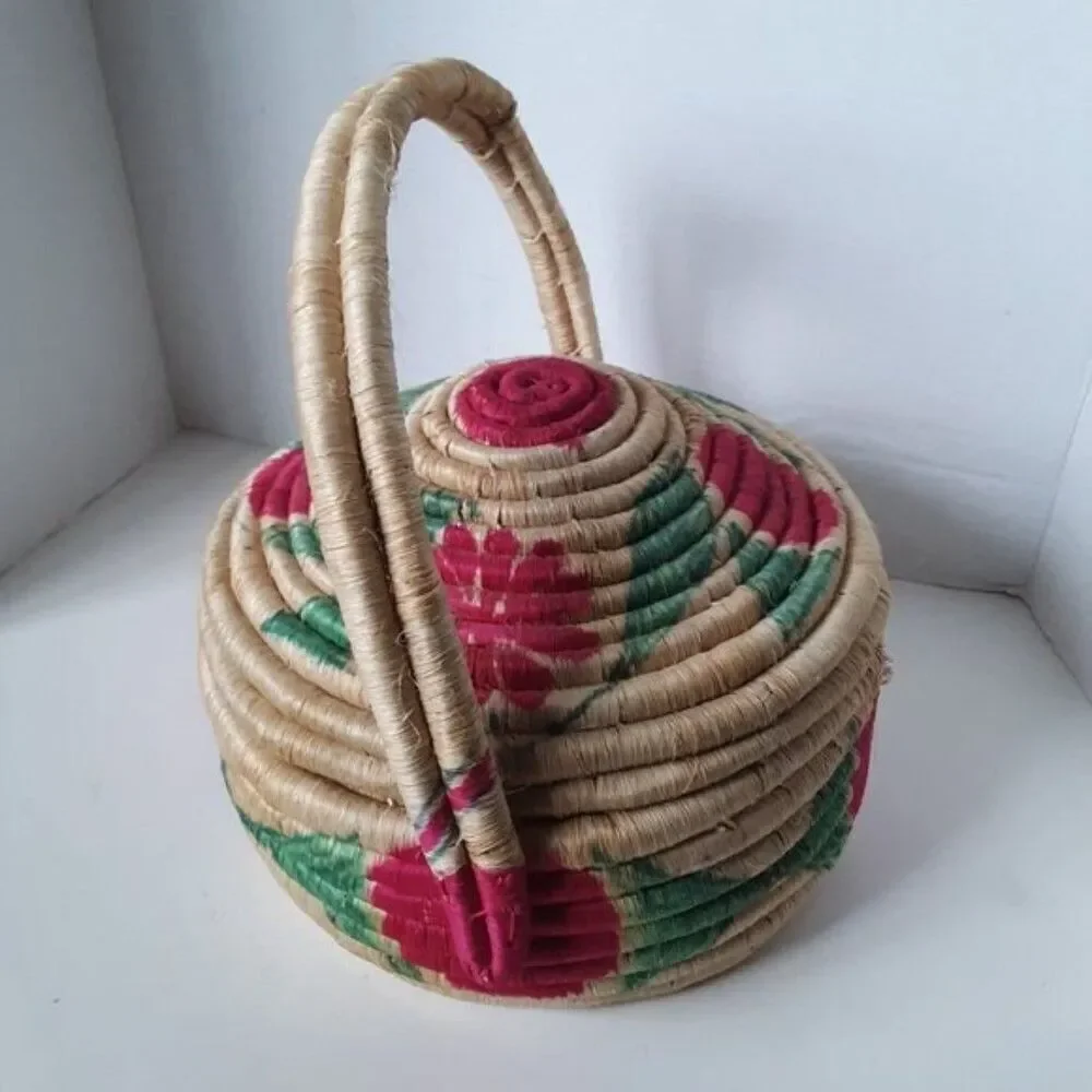 Vintage Large Coil Woven Old Mexican BOHO Style Basket